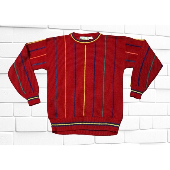 Vintage 80s Op Red Striped Sweater Adventure of a Lifestyle Ocean Pacific Size M